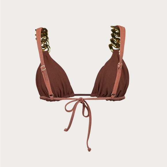 SAME by Shea Marie GOLD CHAIN TRIANGLE TOP & BRIEF (FAUX SUEDE BURNT SIENNA) - Picture 4 of 6